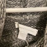 EUC New York & Company women’s gray white cowl neck fringe stripe poncho sweater Photo 3