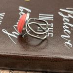 Handmade Coral Gemstone Ring • Stainless Steel Adjustable • Boho Jewelry Photo 2