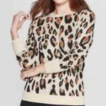 A New Day  Animal Print Sweater Women’s M Crewneck Tan Beige Soft Knit Pullover Photo 0