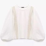 ZARA  Long Puff Sleeve Shirt with Beige Trim Photo 0
