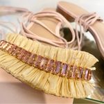 Anthropologie  Embellished Tie Up Pink/Rose Raffia Square Toe Sandals Sz 38 Photo 3