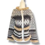 Vintage Y2K Fair Isle Shetland Wool Cardigan Rabbit Fur Trim Belted Scarf Nordic Gray Photo 2