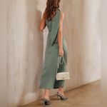 Rihoas Green Satin One Shoulder Maxi Dress Photo 4
