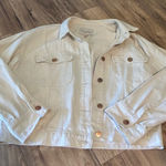 Blu Pepper  Women's Beige Cropped Denim Jacket Classic Trucker Style Large Photo 0