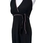 Vtg Halter Dress Y2K Wrap V Neck Grunge Goth Whimsy Witchy Sz Large Stretch Pink Black Photo 0