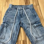 American Eagle Denim Cargo Joggers Women’s Sz 0 Jeans Drawstring Relaxed Fit Photo 3