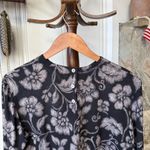 90s Silk Crinkle Textured Moody Floral Long Sleeve Shirt Black Size 6 Photo 5