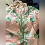 Tibi  for Sea Island Boho Pink Green Embroidered Tunic Top Beach Coverup Medium Photo 3
