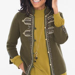  Military Embellished Cardigan Jacket Olive Green Size Medium‎ Chico's 1 Photo 0