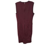 Ralph Lauren Lauren Burgundy Sleeveless Sheath Dress Faux Leather Trim Size L Photo 1