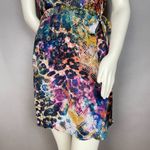 Suzi Chin for Maggy Boutique Dress Animal Print Colorful Tie Waist 8P 8 Petite Black Photo 3