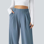 Halara High Waisted Pocket Wide Leg Waffle Work Pants Size S Blue Photo 0