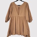 Free People Beach Dress Brown Get Obsessed Babydoll Mini Puff Sleeve A Line XS Photo 2