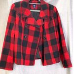 Gap Red Black Buffalo Plaid Wool Blend Peacoat Cropped Jacket M Photo 0