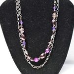BoHo Shades Of Purple Double Strand Silver Tone Spacers Link Chain Necklace Photo 0