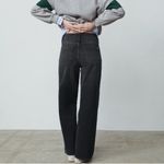 ZARA  High Rise Wide Leg Cotton Denim Jeans in Washed Black Size 2 Photo 4