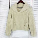 Moon & Madison Waffle Knit Cowl Neck Crop Sweater Cream Beige Small Long Sleeve Photo 6
