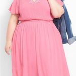 Lane Bryant Flutter Sleeve V-Neck Embroidered Midi Dress In Pink Photo 0