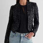 EXPRESS Women’s Black Beaded Sequin Ornate Cropped Blazer Jacket, Size L, NWT Photo 0