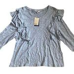 Seven7  Size XL NWT Blue Double Ruffle Long Sleeved Pullover Cotton Blend Sweater Photo 0