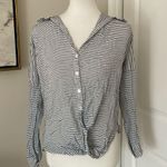 Velvet Heart  Blue and White Striped Button Down Long Sleeve Top Photo 2
