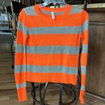 Aeropostale  Sweater Orange Silver Stripe Lightweight Womens Small Crewneck Photo 3
