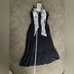 Joie  Black Linen Blend Dress & Floral Scarf 2-Piece Set Photo 7