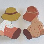 Vintage Wooden Amish Boy Girl Painted Boho Brooches Pins Photo 0