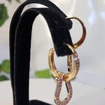 Gold with Purple CZ Horseshoe Huggie Hoop Earrings Photo 2