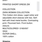 ZARA NWT  Watercolor Button Down Mini Shirt Dress Sz L Photo 7