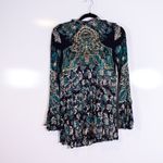 Free People Lady Luck High Neck Long Sleeves Cut Out Back Mini Tunic Dress Blue Photo 0