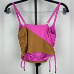 Sanctuary Pink Brown Balancing Act Shirred-Side Cropped Ribbed Tankini Top Photo 6