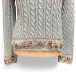 Preswick & Moore  Baby Blue Cottagecore Cable Knit V-neck Floral Hem Sweater M Photo 6