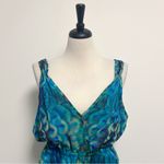 Dolcessa Swimwear Chiffon Sleeveless V Neck Peacock Attached Shorts Maxi Dress Blue Size L Photo 1