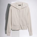Banana Republic Hooded Zip Front Sweater S 22” p2p Oatmeal Heather $129 NWOT Photo 0