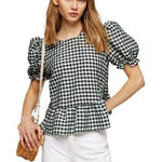 Topshop NWT Gingham Puff Sleeve Peplum Tie Back Crop Top Blouse US 8 UK 12 Photo 0