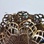 Large Blue Striped Brown Purple Faux Pearl Bead Gold Tone Metal Brooch Photo 5