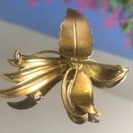 Vintage signed western germany sugar crystal botanical brooch pin Gold Photo 3