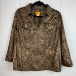 Ruby Rd  Metallic Cheetah Print Zip Up Collared Jacket Elastic Waist 3/4 Sleeves Photo 0