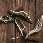 Raye  Gold Beige Braided Leather Laceup Heels Sandals Size 8 Photo 0