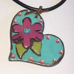 Wooden Boho Floral Chunky Rhinestone Heart Pendant Necklace Pink Photo 0