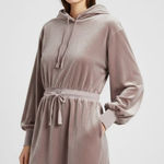 Calvin Klein Like New Velour Hooded Sweatshirt Mini Dress Brown L Photo 1