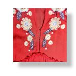 Free People  M Red Embroidered Tiered Gauzy Mini Dress Floral Boho Peasant Flowy Photo 4