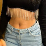 Black Long Sleeve Top with Gold Beaded Fringe Photo 0