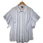 Lane Bryant Pinstriped Ruffle Short Sleeves Collared Button Up Dressy Shirt 26 Photo 0