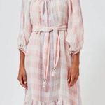 Lisa Marie Fernandez Linen Laure Madres Multi Plaid Gauze Midi Dress sz 0 Pink Photo 0