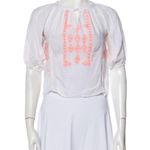 Melissa Odabash Embroidered Peasant Blouse Crop Top White Neon Coral Summery sz8 Photo 2