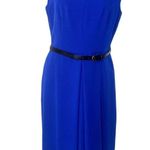Kasper Bold Blue Sleeveless Belted Sheath Dress Career Professional Size 10P Photo 0