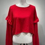 Revamped CLEARANCE! Red Boutique Ruffle Shoulder Crop Sweatshirt Size M NWT Photo 0