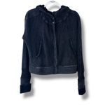 Free People One Mason Black Washed Relaxed Slouchy Waffle Knit Hoodie Jacket Photo 5